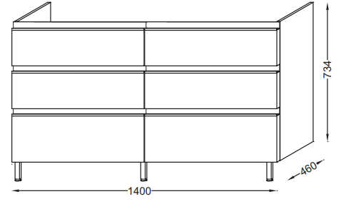 Тумба под раковину Jacob Delafon Vox 140 6 ящиков встроенные ручки