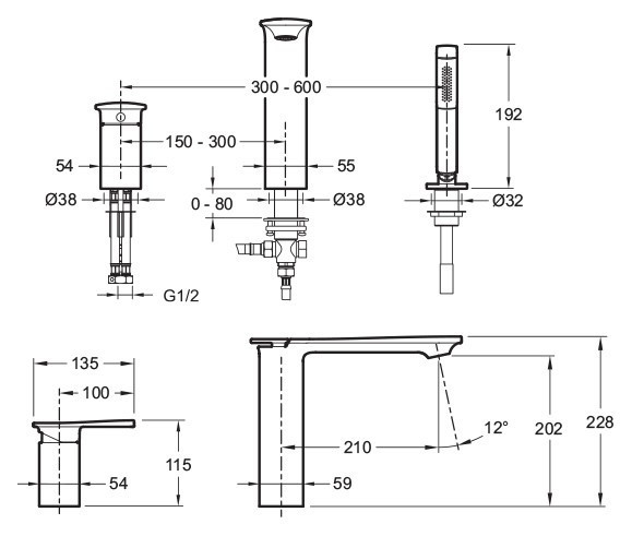 Смеситель на борт ванны Jacob Delafon Stance E14774-CP