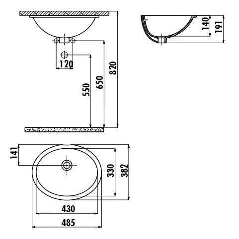 CREAVIТ Раковина TP211 врезная под столешницу (33*43)