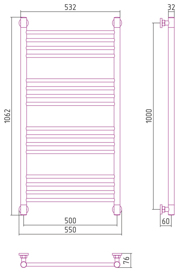 Полотенцесушитель водяной Сунержа Богема+ прямая 1000х500 Матовый чёрный