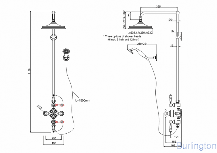 Душевая стойка c внешним термостатом BAF3S c душевой насадкой 6''