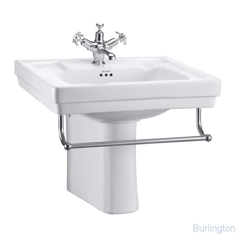 Раковина 58 см на 3 отверстия с полупьедесталом и полотенцедержателем