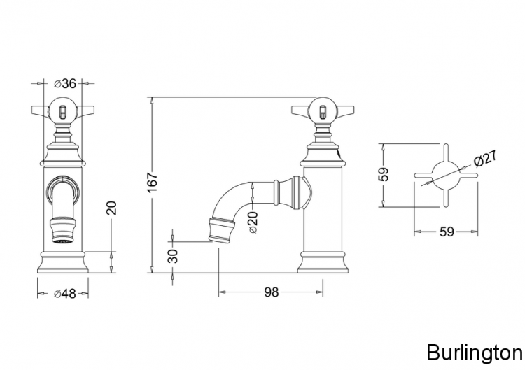 Смеситель MINI для раковины, 1 отв, ручка - крестик, никель [ARC35]