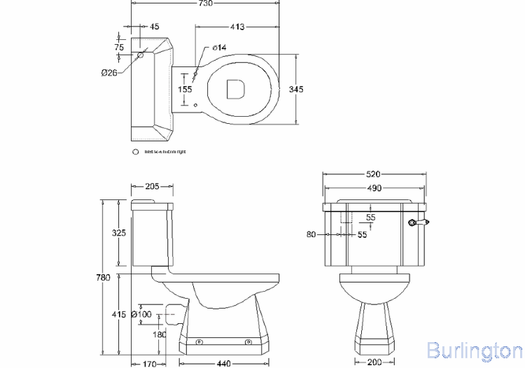 Унитаз-моноблок безободковый с керамической ручкой слива, бачок 51см