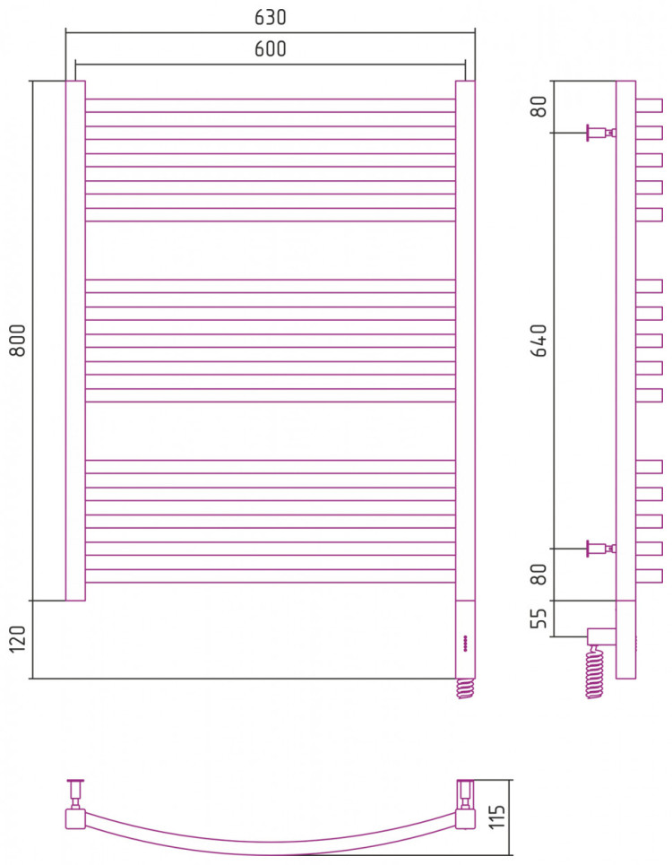 Полотенцесушитель электрический Сунержа Аркус 3.0 800х600 МЭМ правый Белый