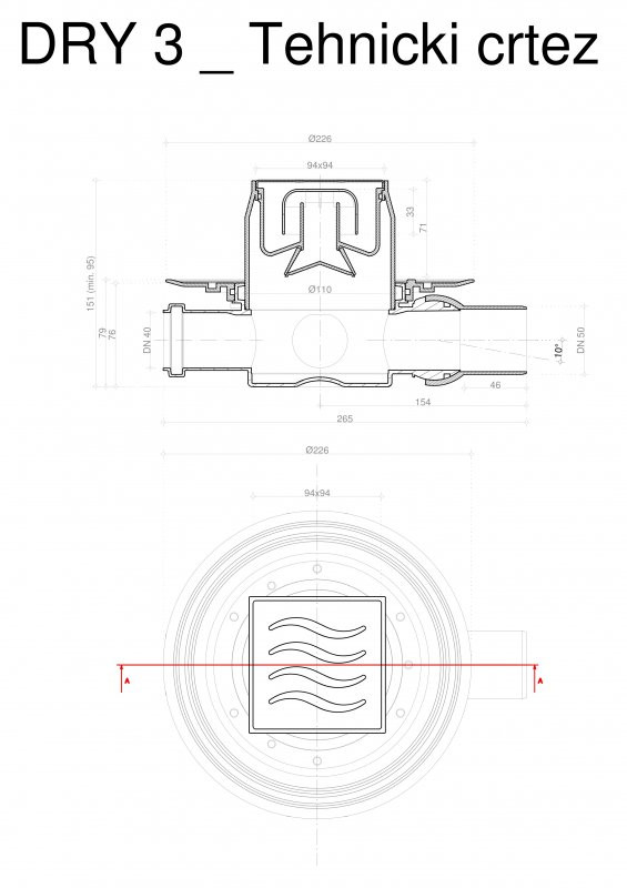 Точечный трап 100х100 мм Confluo Standard Dry 3 Ceramic,с сухим затвором,полая под плитку, с рамкой PESTAN 13000109