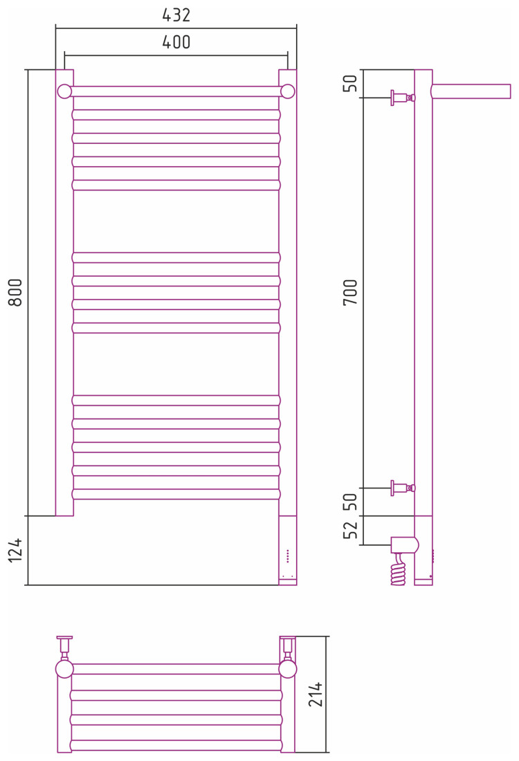 Полотенцесушитель электрический Сунержа Богема с полкой 3.0 800х400 / МЭМ правый Матовая шампань