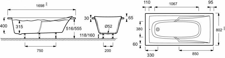 Ванна 170 х 80 см Jacob Delafon CORVETTE E60905-00