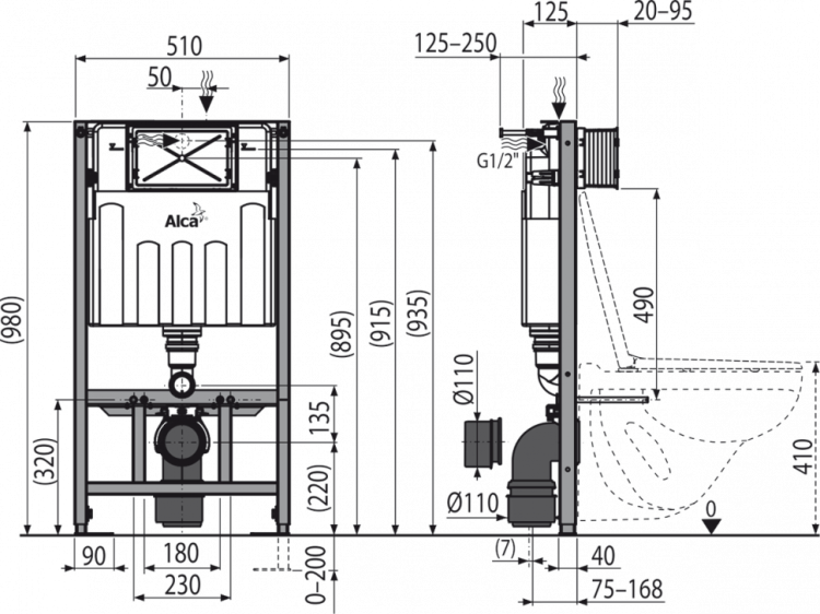 Скрытая система инсталляции для сухой установки (для гипсокартона) Alcadrain AM101/1000 Sádromodul