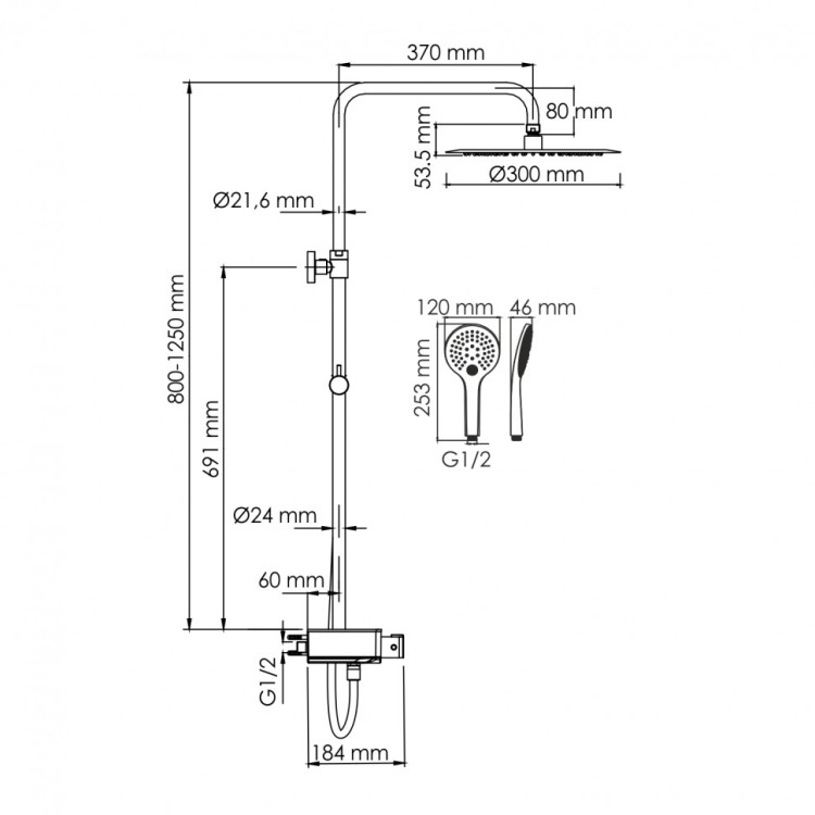 WasserKRAFT A113.116.155.CH Thermo Душевой комплект с термостатическим смесителем