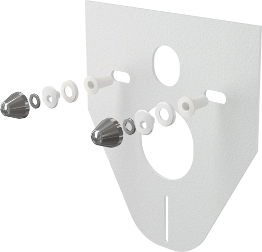 Звукоизоляционная плита для подвесного унитаза и для биде с принадлежностями и колпачками (хромированными) Alcadrain M910CR