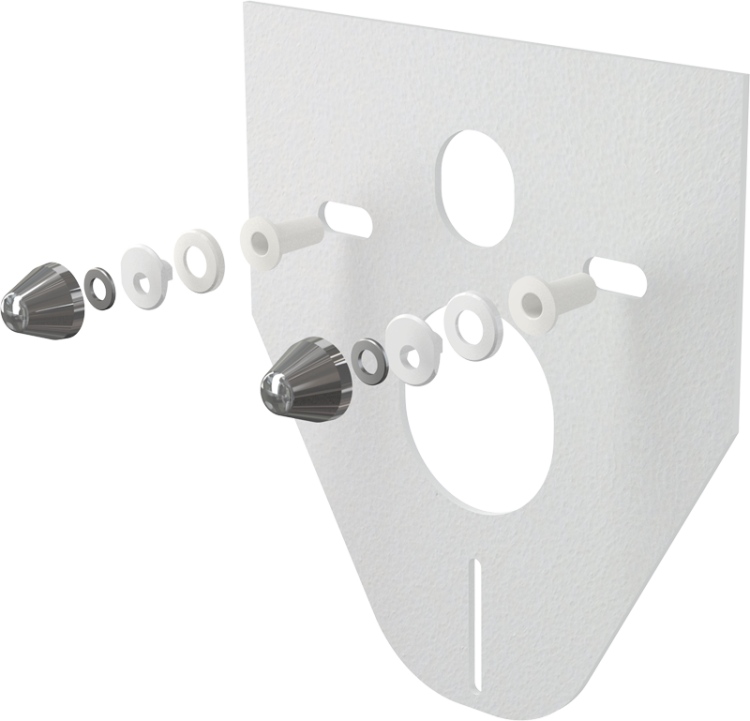 Звукоизоляционная плита для подвесного унитаза и для биде с принадлежностями и колпачками (хромированными) Alcadrain M910CR