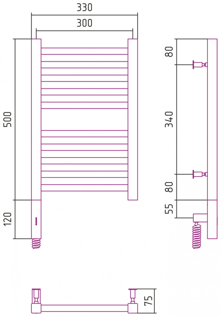 Полотенцесушитель электрический Сунержа Модус 3.0 500x300 МЭМ левый Без покрытия