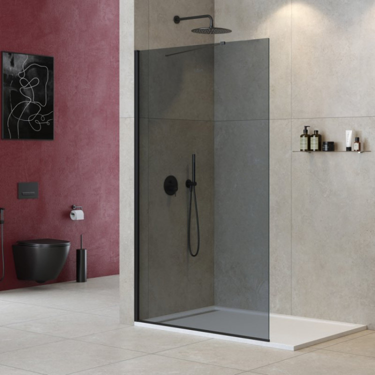 Душевая перегородка универсальная с односторонним входом, стекло прозрачное, профиль чёрный Cezares LIBERTA-L-1-TB-110-C-NERO