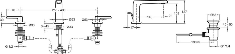 Смеситель для рукомойника на 3 отверстия Jacob Delafon AVID E97352-CP