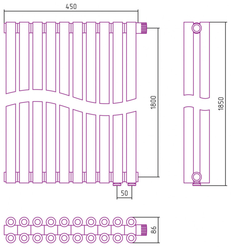 Отопительный радиатор Сунержа Эстет-00 EU50 1800х450 10 секций Золото