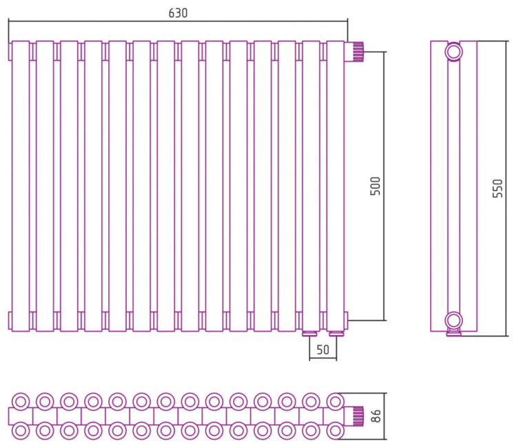 Отопительный радиатор Сунержа Эстет-00 EU50 500х630 14 секций Матовое золото