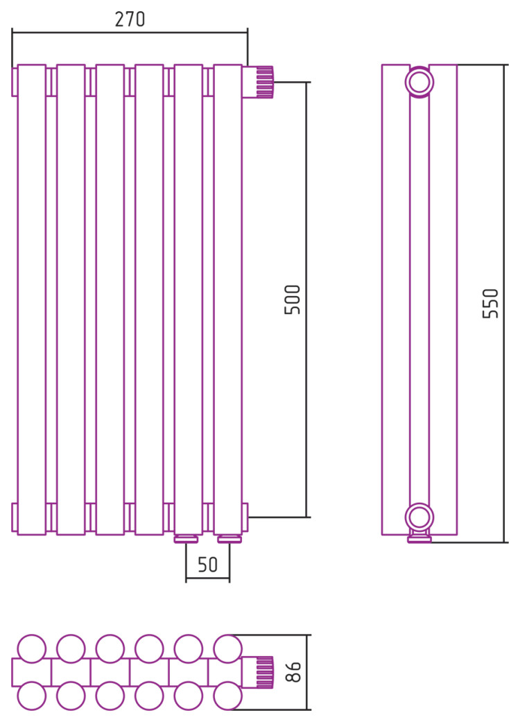 Отопительный радиатор Сунержа Эстет-11 EU50 500х270 6 секций Без покрытия