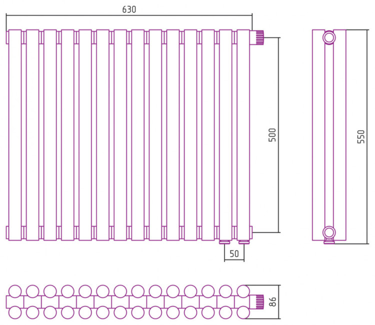 Отопительный радиатор Сунержа Эстет-11 EU50 500х630 14 секций Матовое золото