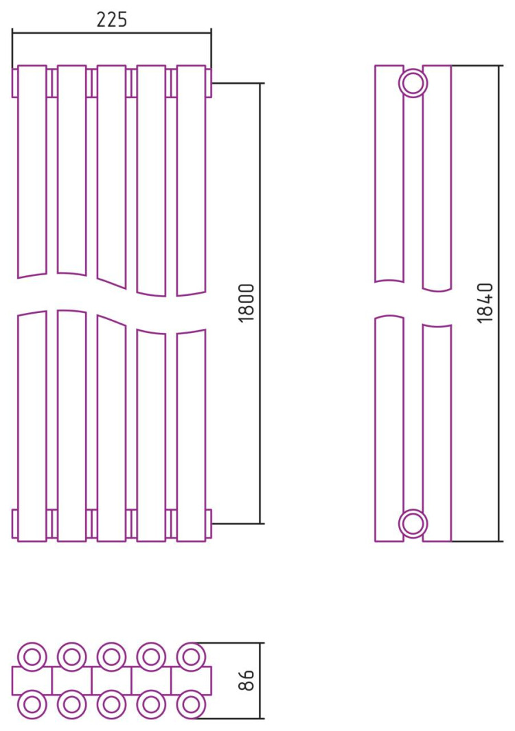 Отопительный радиатор Сунержа Эстет-00 1800х225 5 секций Состаренная бронза