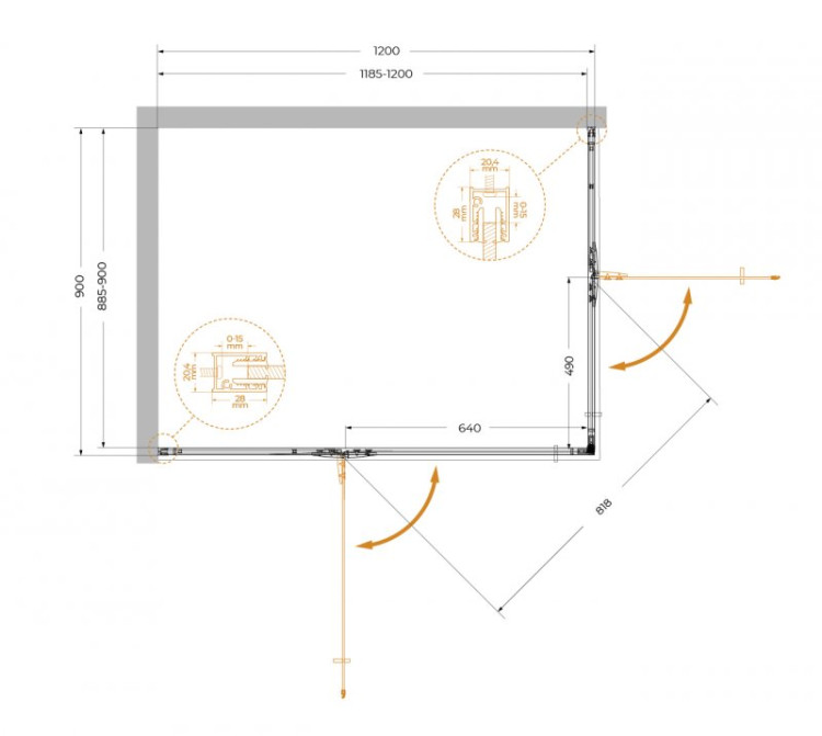 Душевой уголок LINER-AH-2 Cezares LINER-AH-2-120/90-C-Cr-R