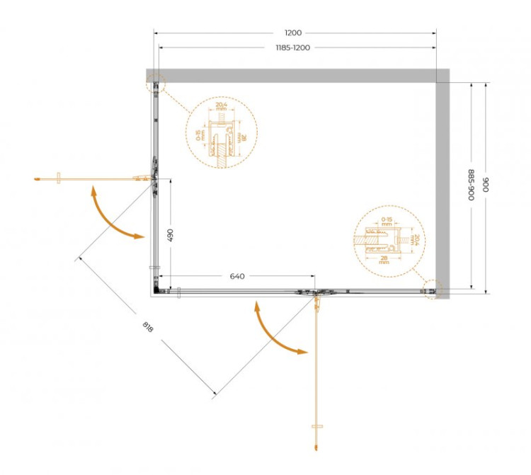 Душевой уголок LINER-AH-2 Cezares LINER-AH-2-120/90-C-Cr-R