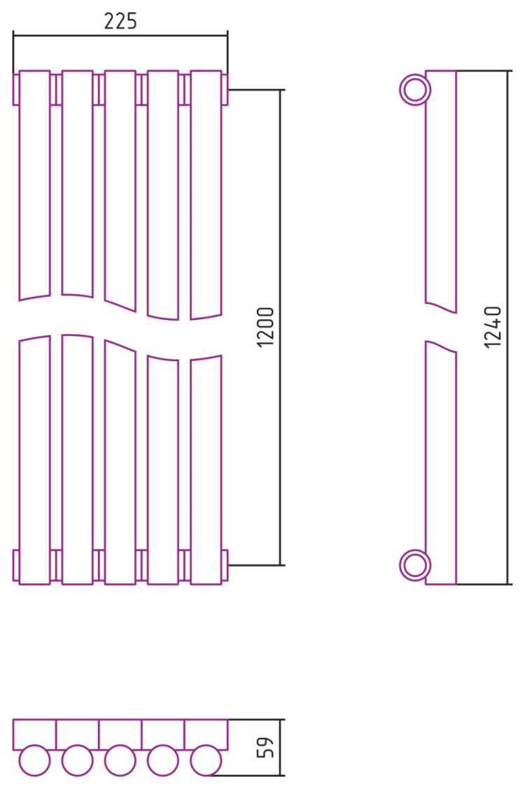 Отопительный радиатор Сунержа Эстет-1 1200х225 5 секций Тёмный титан муар