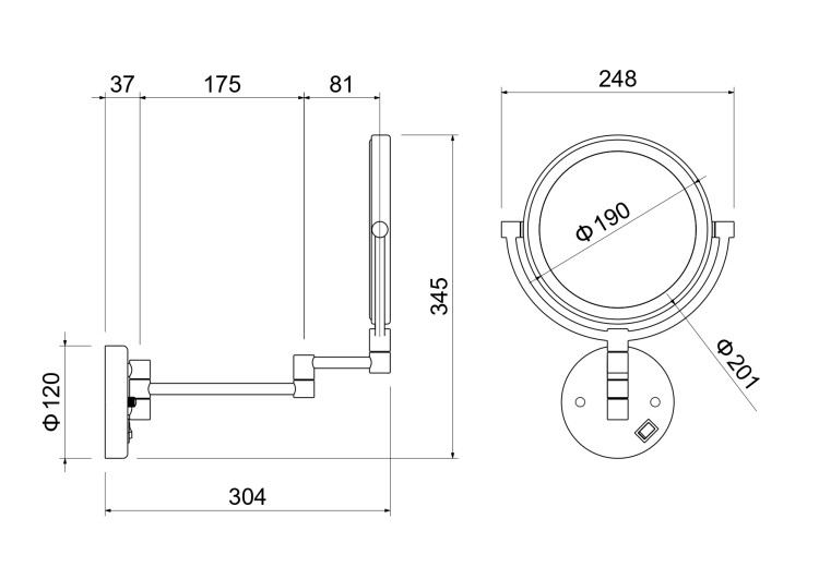 Зеркало косметическое настенное с подсветкой 5х Aquatek AQ4912CR