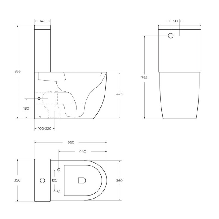 Чаша унитаза безободкового с сиденьем дюропласт soft close P-trap Cezares BB2141CPR/SC