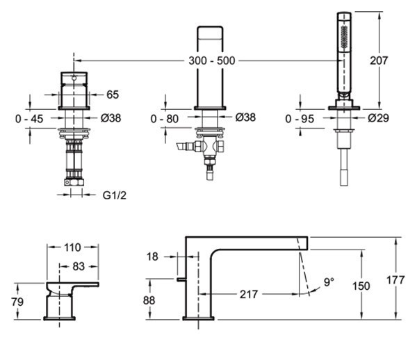 Смеситель на борт ванны Jacob Delafon Strayt E37337-CP