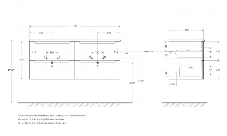 Керамическая раковина с двумя чашами 1210x460x175 BelBagno BB1200-2-ETL