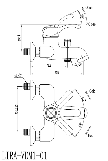 Смеситель для ванны и душа Cezares LIRA-C-VDM1-03