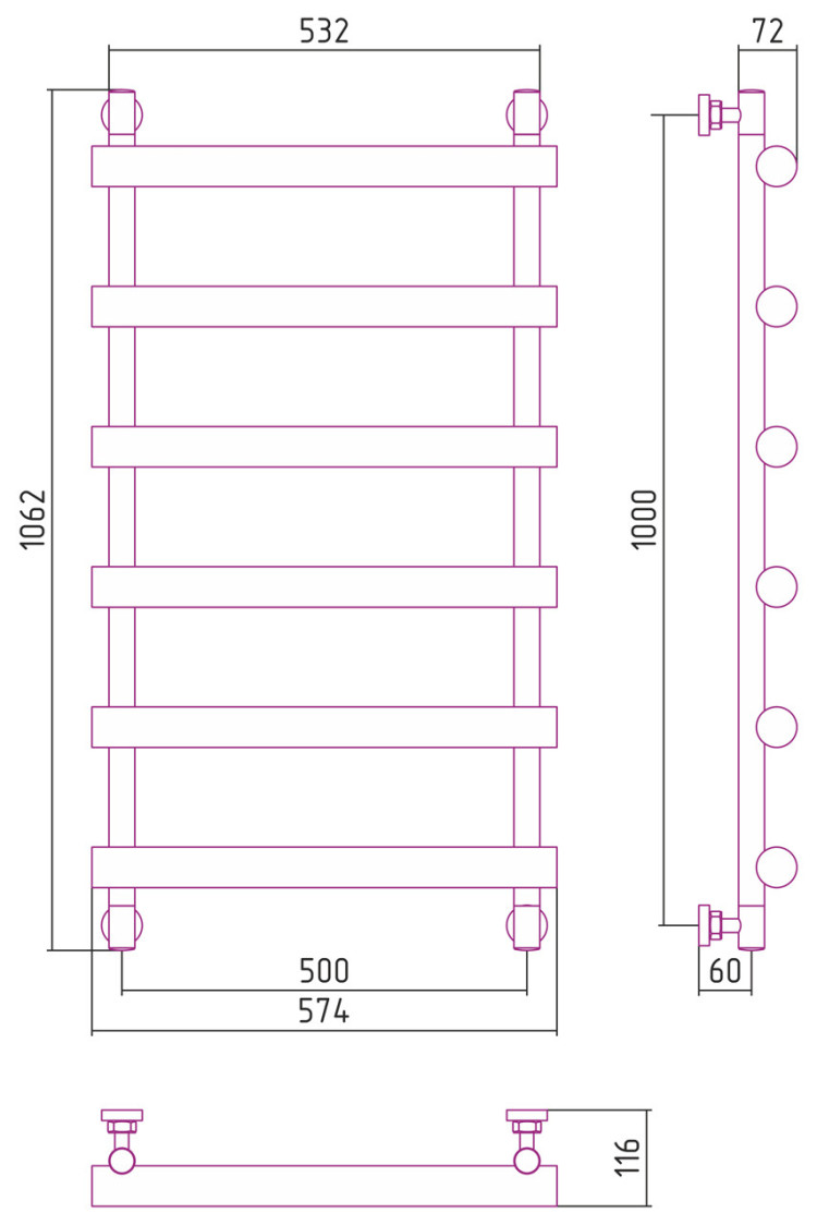 Полотенцесушитель водяной Сунержа Атлант 1000х500 Чёрный