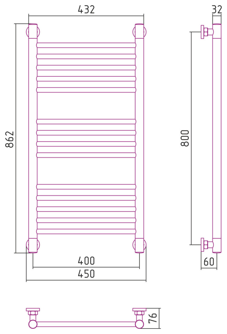 Полотенцесушитель водяной Сунержа Богема+ прямая 800х400 Матовое золото