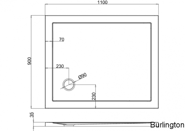 Поддон с угловым сливом 1100 x 900 мм [Z1172]