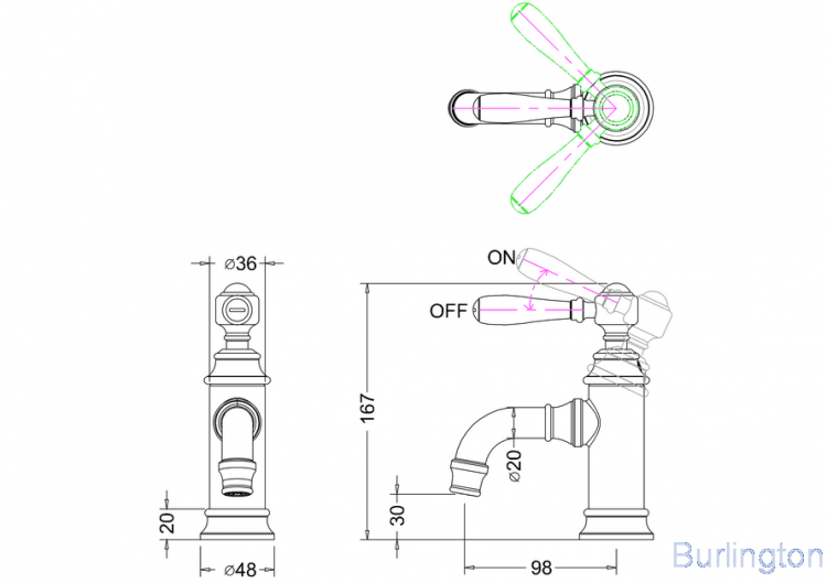 Смеситель MINI для раковины, 1 отв, ручка - левер белая, никель [ARC35 + ARC65 NKL]
