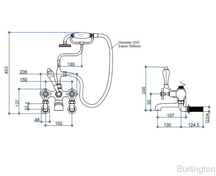 Смеситель для ванны с ручным душем, настенный [BI17A BLA]