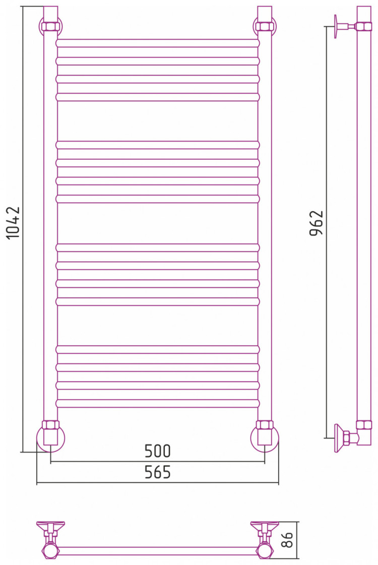 Полотенцесушитель водяной Стилье Аксиома-10 1000х500 Без покрытия