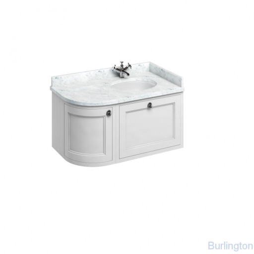 Тумба со столешницей 100 см, угловая правосторонняя, цвет белый [FW6W + BC98R]