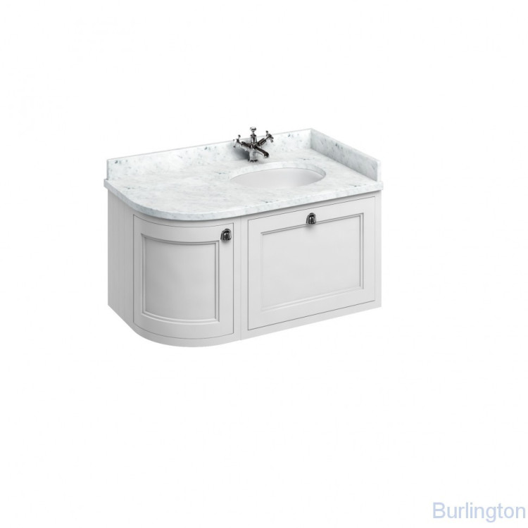 Тумба со столешницей 100 см, угловая правосторонняя, цвет белый [FW6W + BC98R]