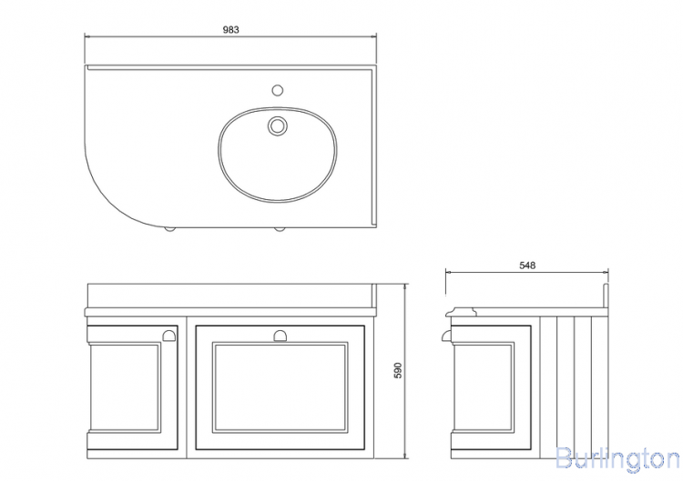 Тумба со столешницей 100 см, угловая правосторонняя, цвет белый [FW6W + BC98R]