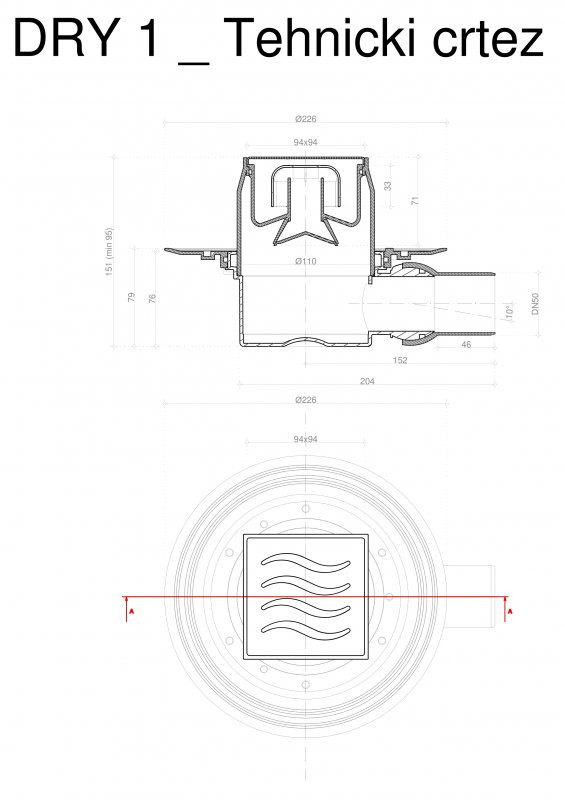 Точечный трап 100х100 мм Confluo Standard Vertical Dry Ceramic,с сухим затвором,полая под плитку, с рамкой PESTAN 13000112