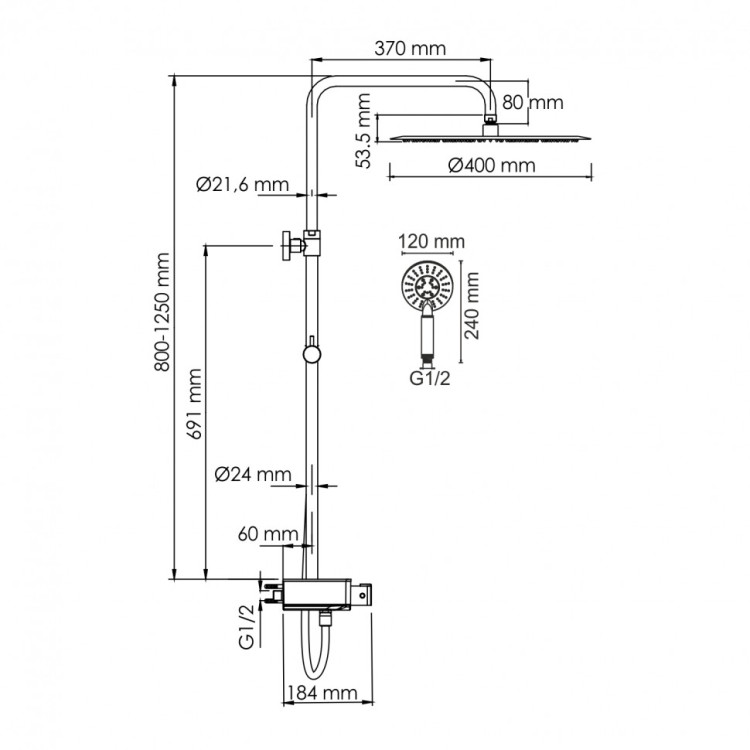 WasserKRAFT A113.117.058.CH Thermo Душевой комплект с термостатическим смесителем