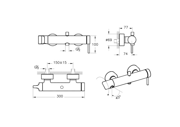 Смеситель Origin для ванны и душа, цвет хром