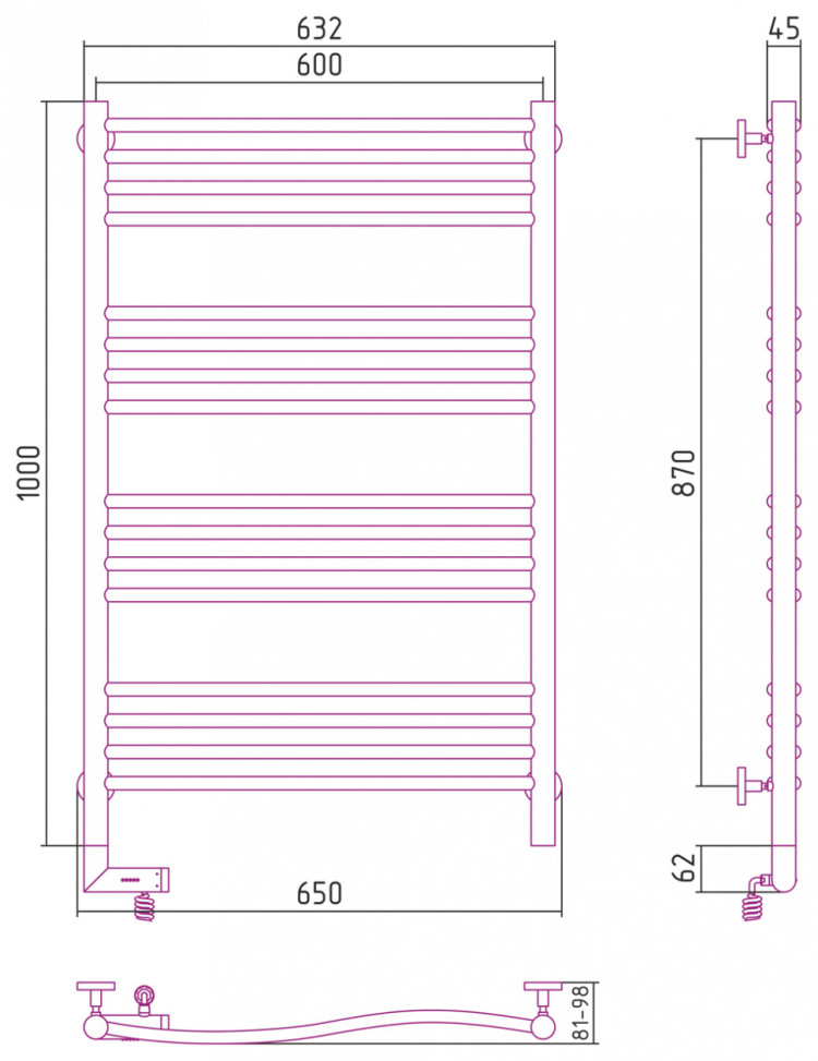 Полотенцесушитель электрический Сунержа Флюид 2.0 1000х600 МЭМ левый Состаренная латунь