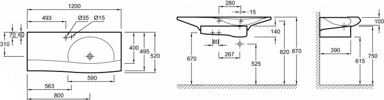 Раковина-столешница 120 см на собственной опоре Jacob Delafon STILLNESSE1292-00