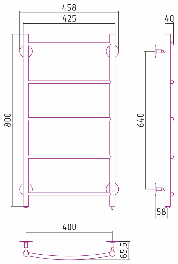 Полотенцесушитель электрический Стилье Формат 40 П 800х400 (5) Г16 Без покрытия