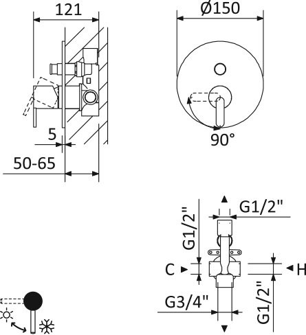 Встраиваемый однорычажный смеситель Cezares LEAF-VDIM-ST