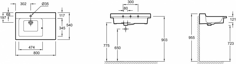 Подвесная раковина-столешница 80 х 54 см Jacob Delafon SOPRANOEXL112-00