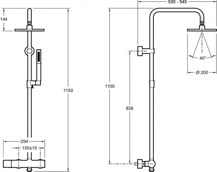 Душевая колонна со смесителем для душа и круглым верхним душем 200 мм Jacob Delafon TOOBI E15370-CP